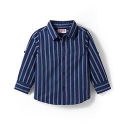 Babyhug Cotton Woven Full Sleeves Striped Shirt with Bow - Navy Blue