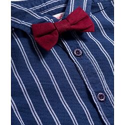 Babyhug Cotton Woven Full Sleeves Striped Shirt with Bow - Navy Blue
