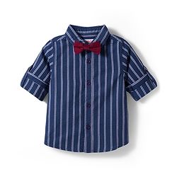 Babyhug Cotton Woven Full Sleeves Striped Shirt with Bow - Navy Blue