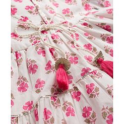 Babyhug Cotton Woven Three Fourth Sleeves Floral Printed Ethnic Dress - White