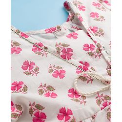 Babyhug Cotton Woven Three Fourth Sleeves Floral Printed Ethnic Dress - White
