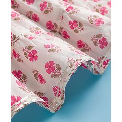Babyhug Cotton Woven Three Fourth Sleeves Floral Printed Ethnic Dress - White