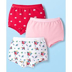 Babyhug  Cotton Lycra Knit Hipster With Floral Print Pack Of 3 - Red Pink & White