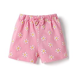 Babyhug Single Jersey Knit Mid Thigh Shorts with Floral Print & Bow Applique Pack of 2 - Multicolor