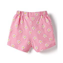 Babyhug Single Jersey Knit Mid Thigh Shorts with Floral Print & Bow Applique Pack of 2 - Multicolor