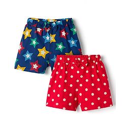 Babyhug Single Jersey Knit Mid Thigh Shorts with Polka Dot Star Print & Bow Applique Pack of 2 - Multicolor