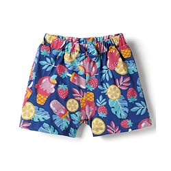 Babyhug Single Jersey Knit Mid Thigh Shorts with Tropical Theme Print & Bow Applique Pack of 2 - Multicolor