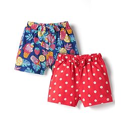 Babyhug Single Jersey Knit Mid Thigh Shorts with Tropical Theme Print & Bow Applique Pack of 2 - Multicolor