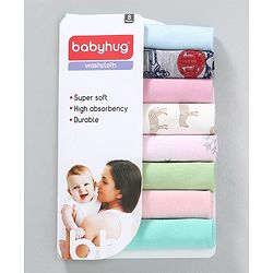 Babyhug Wash Clothes Plain & Printed Multi Colour - Pack of 8