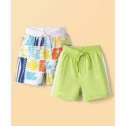 Babyhug Single Jersey Knit Mid Thigh Printed Shorts Pack of 2 - Multicolor