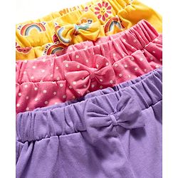 Babyhug Single Jersey Knit Mid Thigh Printed Shorts with Bow Applique Pack of 3 - Multicolor