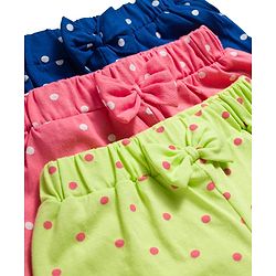 Babyhug Single Jersey Knit Mid Thigh Polka Dot Printed Shorts with Bow Applique Pack of 3 - Multicolor