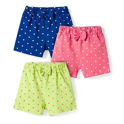 Babyhug Single Jersey Knit Mid Thigh Polka Dot Printed Shorts with Bow Applique Pack of 3 - Multicolor