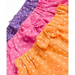 Babyhug Single Jersey Knit Mid Thigh Polka Dots Printed Shorts With Bow Applique Pack Of 3 - Multicolour