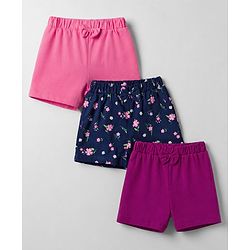 Babyhug Single Jersey Knit Mid Thigh Floral Printed Shorts With Bow Applique Pack Of 3 - Multicolor