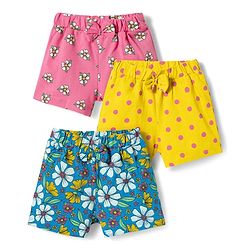 Babyhug Single Jersey Knit Mid Thigh Floral Printed Shorts with Bow Applique Pack of 3 - Multicolor
