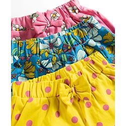 Babyhug Single Jersey Knit Mid Thigh Floral Printed Shorts with Bow Applique Pack of 3 - Multicolor