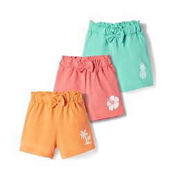 Babyhug Single Jersey Knit Mid Thigh Tropical Theme Printed Shorts with Bow Applique Pack of 3 - Multicolor