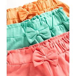 Babyhug Single Jersey Knit Mid Thigh Tropical Theme Printed Shorts with Bow Applique Pack of 3 - Multicolor