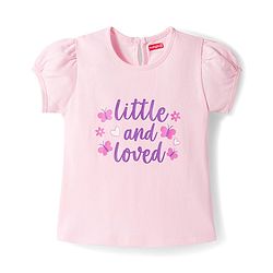 Babyhug Cotton Woven Half Sleeves Pinafore Frock with Inner Tee & Little and Loved Print - Light Purple & Wine