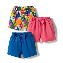 Babyhug Single Jersey Knit Mid Thigh Floral Printed Shorts with Bow Applique Pack of 3 - Multicolor