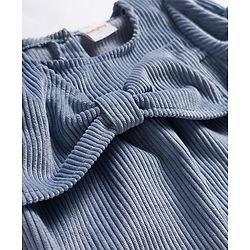 Babyhug Cotton Woven Half Sleeves Solid Frock With Bow Applique - Blue