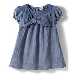 Babyhug Cotton Woven Half Sleeves Solid Frock With Bow Applique - Blue