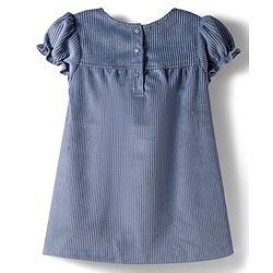 Babyhug Cotton Woven Half Sleeves Solid Frock With Bow Applique - Blue