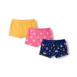 Babyhug Cotton Lycra Knit Hipster With Floral Print Pack Of 3 - Pink Navy Blue & Yellow