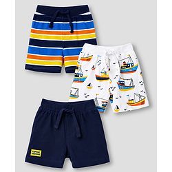 Babyhug 100% Cotton Single Jersey Knit Mid Thigh Nautical Theme Printed & Striped Shorts Pack of 3 - Multicolor
