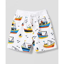 Babyhug 100% Cotton Single Jersey Knit Mid Thigh Nautical Theme Printed & Striped Shorts Pack of 3 - Multicolor