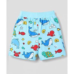 Babyhug Single Jersey Knit Mid Thigh Striped & Sea Life Printed Shorts Pack Of 3 - Multicolor