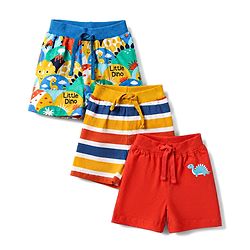 Babyhug Single Jersey Knit Mid Thigh Printed Shorts Pack of 3 - Multicolor