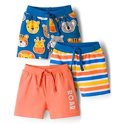 Babyhug Single Jersey Knit Mid Thigh Shorts with Animal Print Pack of 3 - Multicolor