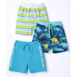 Babyhug Single Jersey Knit Mid Thigh Shorts with Dino Print Pack of 3 - Multicolor