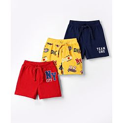 Babyhug Single Jersey Knit Mid Thigh Printed Shorts Pack of 3 - Multicolor