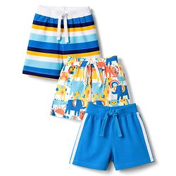 Babyhug Single Jersey Knit Mid Thigh Striped & Printed Shorts Pack of 3 - Multicolor