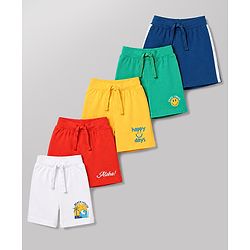 Babyhug 100% Cotton Single Jersey Knit Mid Thigh Printed Shorts Pack of 5 - Multicolor