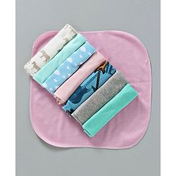 Babyhug Wash Clothes Plain & Printed Pack of 8 (Colour & Print May Vary)