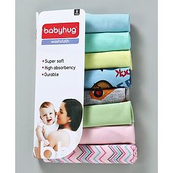 Babyhug Wash Clothes Plain & Printed Pack of 8 (Colour & Print May Vary)