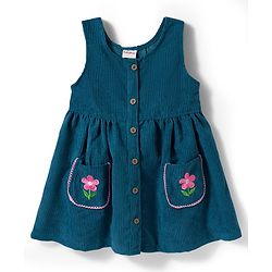 Babyhug 100% Cotton Woven Floral Embroidered Frock With Inner Tee - Navy Blue & Pink