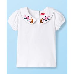 Babyhug 100% Cotton Woven Half Sleeves Knee Length Frock With Floral Embroidered Inner Tee - Green