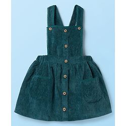 Babyhug 100% Cotton Woven Half Sleeves Knee Length Frock With Floral Embroidered Inner Tee - Green