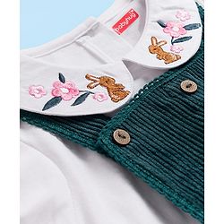 Babyhug 100% Cotton Woven Half Sleeves Knee Length Frock With Floral Embroidered Inner Tee - Green