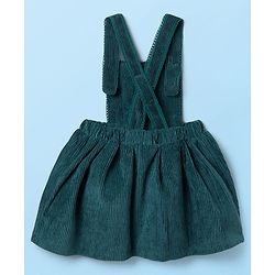 Babyhug 100% Cotton Woven Half Sleeves Knee Length Frock With Floral Embroidered Inner Tee - Green