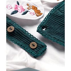 Babyhug 100% Cotton Woven Half Sleeves Knee Length Frock With Floral Embroidered Inner Tee - Green