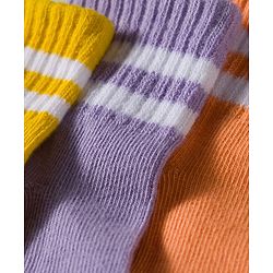 Cute Walk By Babyhug Knit Ankle Length Socks with Stripes Pack of 3 - Yellow Purple & Orange