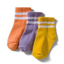 Cute Walk By Babyhug Knit Ankle Length Socks with Stripes Pack of 3 - Yellow Purple & Orange