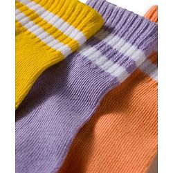 Cute Walk By Babyhug Knit Ankle Length Socks with Stripes Pack of 3 - Yellow Purple & Orange