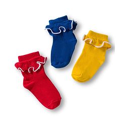 Cute Walk By Babyhug Ankle Length Solid Color Socks with Frill Detailing Pack of 3 - Red Blue & Yellow